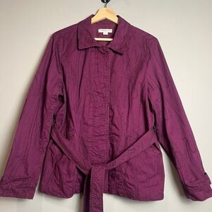 Coldwater Creek Jacket Women's Size 16 Classic Plum Textured Button Up Belted